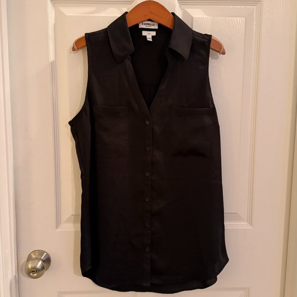 Express Black Slim Fit Sleeveless V Neck Portofino Shirt Top Size Medium